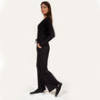 Pantalón largo Mujer malla acanalado Negro