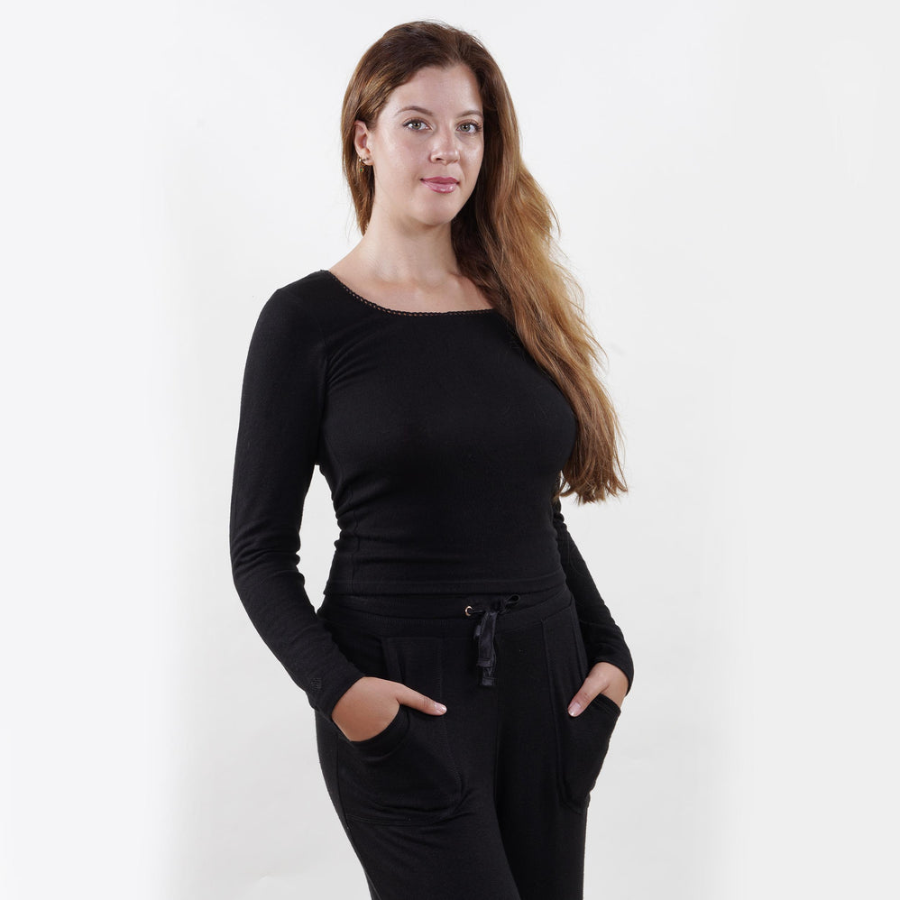 T-Shirt Femme col carré Noir - Isotoner