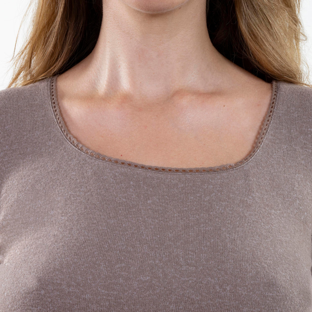 T-shirt col carré Femme Taupe chiné