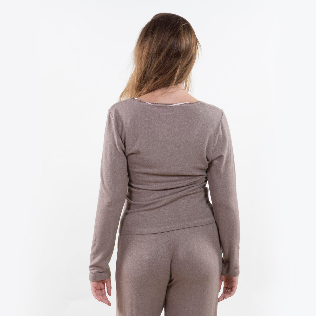 T-shirt col carré Femme Taupe chiné