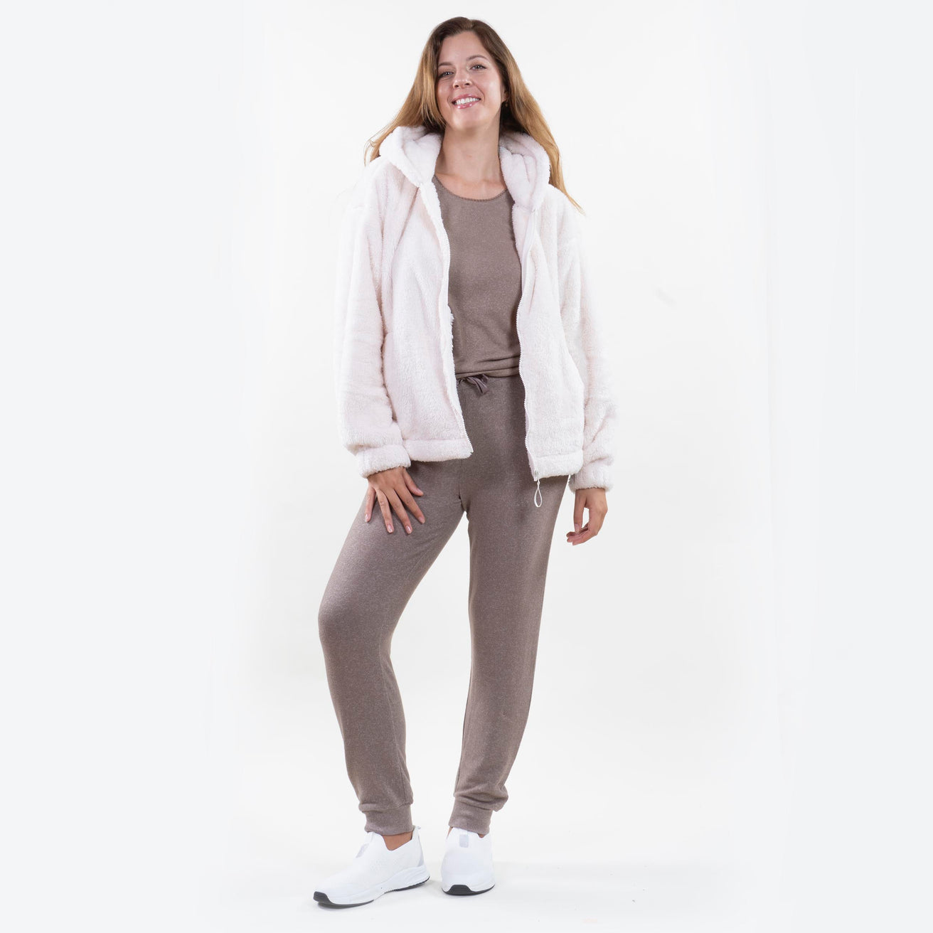Veste imitation fourrure Femme Beige