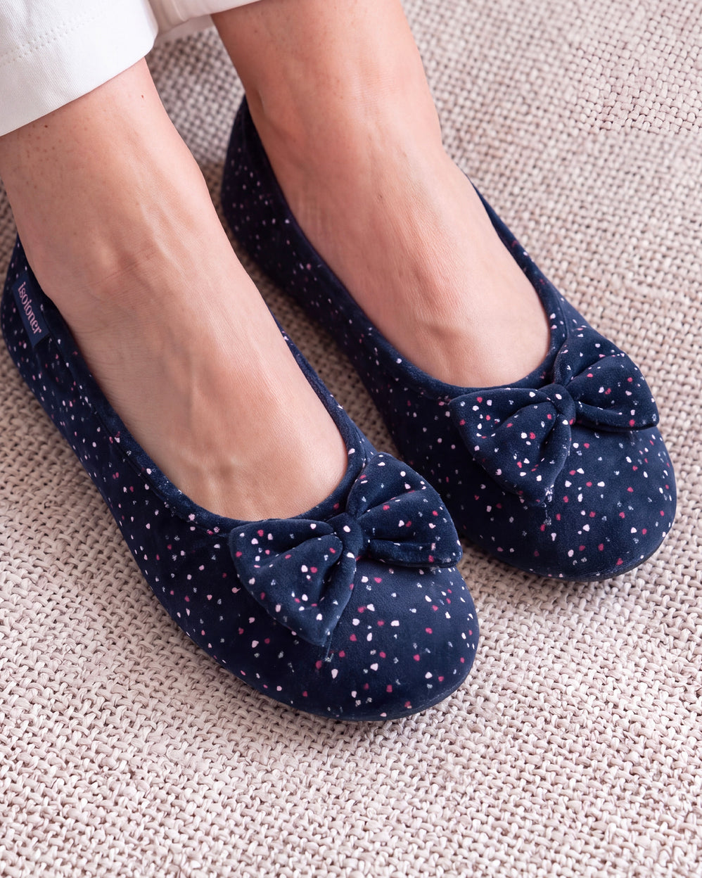 Chaussons Ballerines Femme Marine pois - Isotoner