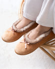 Zapatillas de casa bailarinas Mujer Camel Brillante