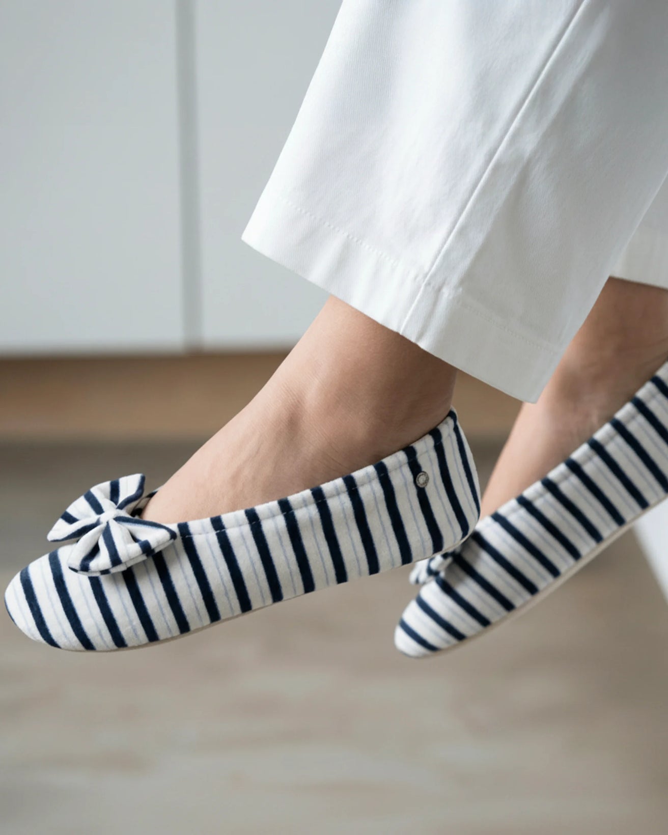 Zapatillas de casa bailarinas Mujer Lazo Rayas Azul