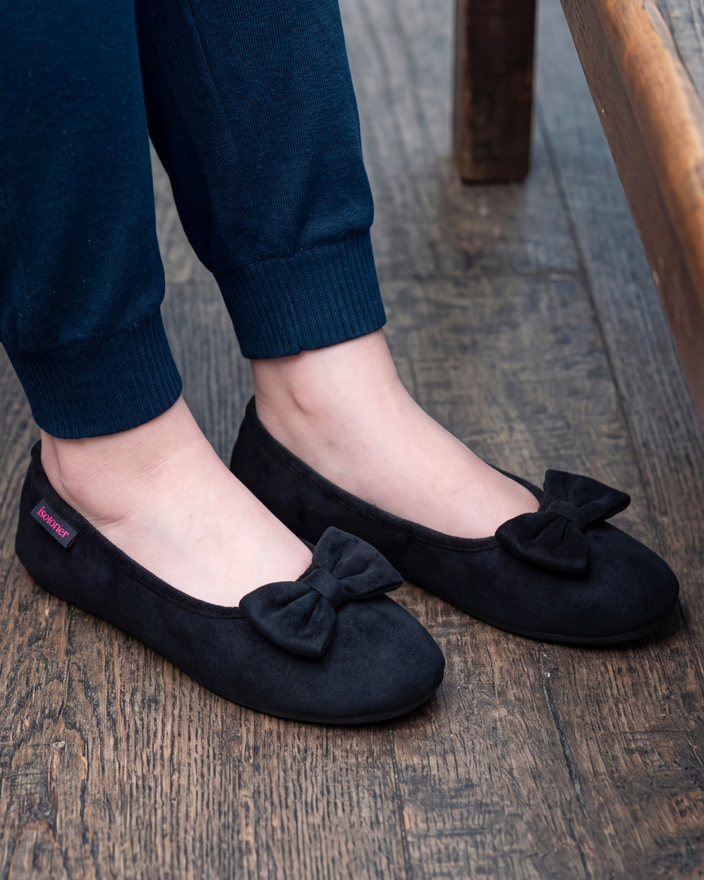 Zapatillas de casa Bailarinas Mujer Negro Rojo cuadros - Isotoner