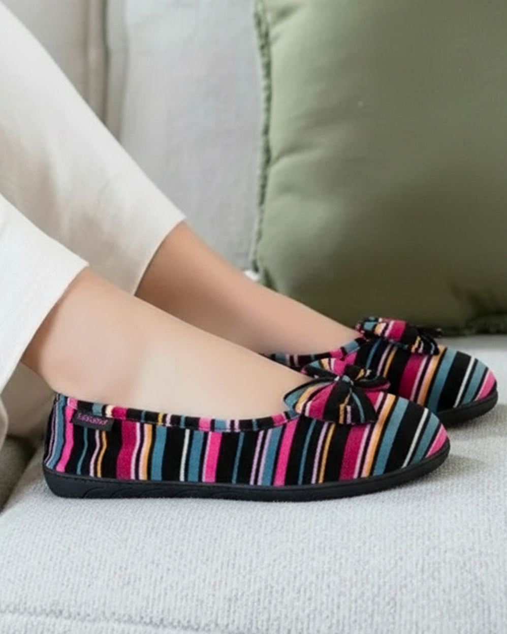 Zapatillas de casa bailarinas Mujer Rayas Rosas - Isotoner
