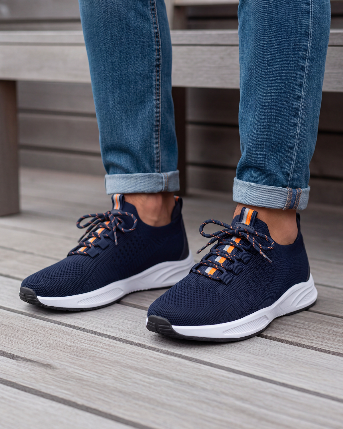 Tenis Confort Hombre slip-on cordones Marino/Naranja
