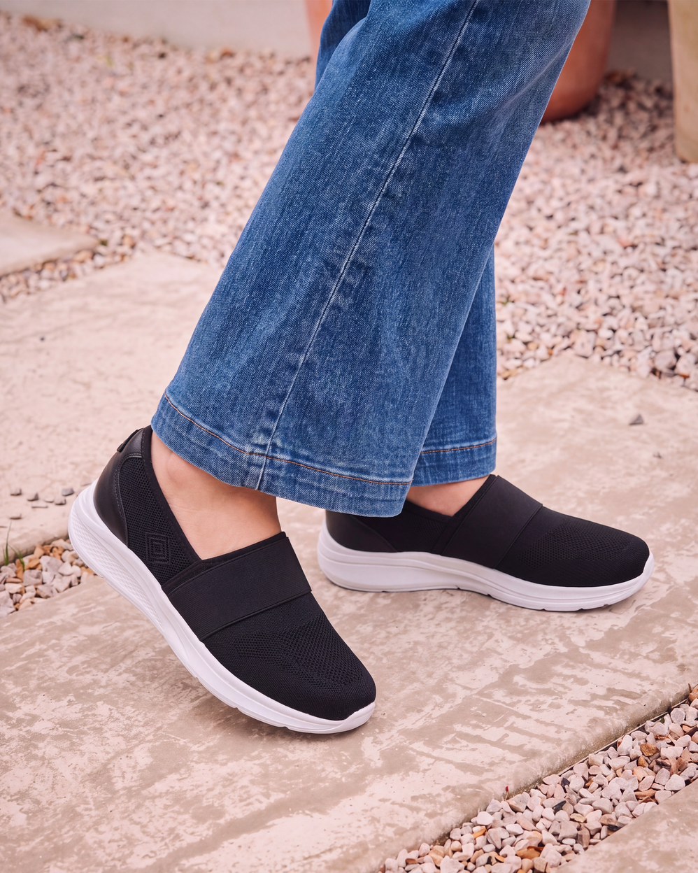 Baskets slippers Femme élastique Noir - Isotoner