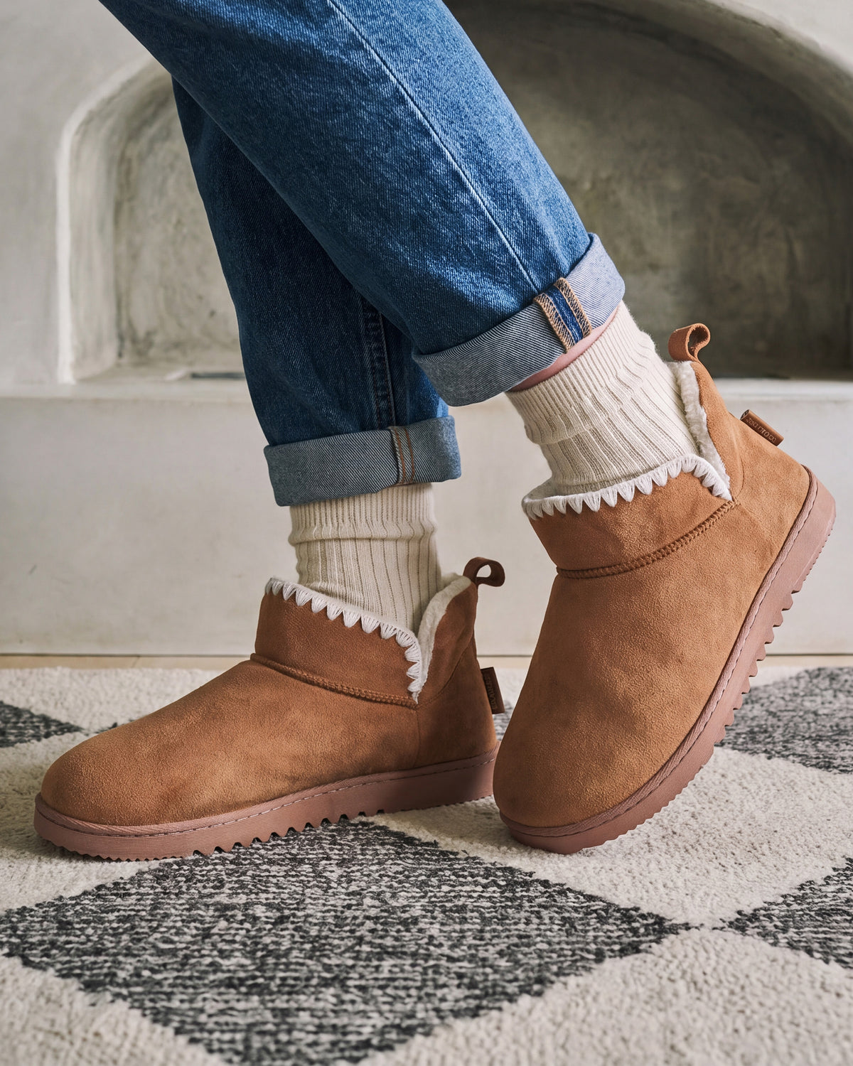 Chaussons Bottillons Femme Camel broderies