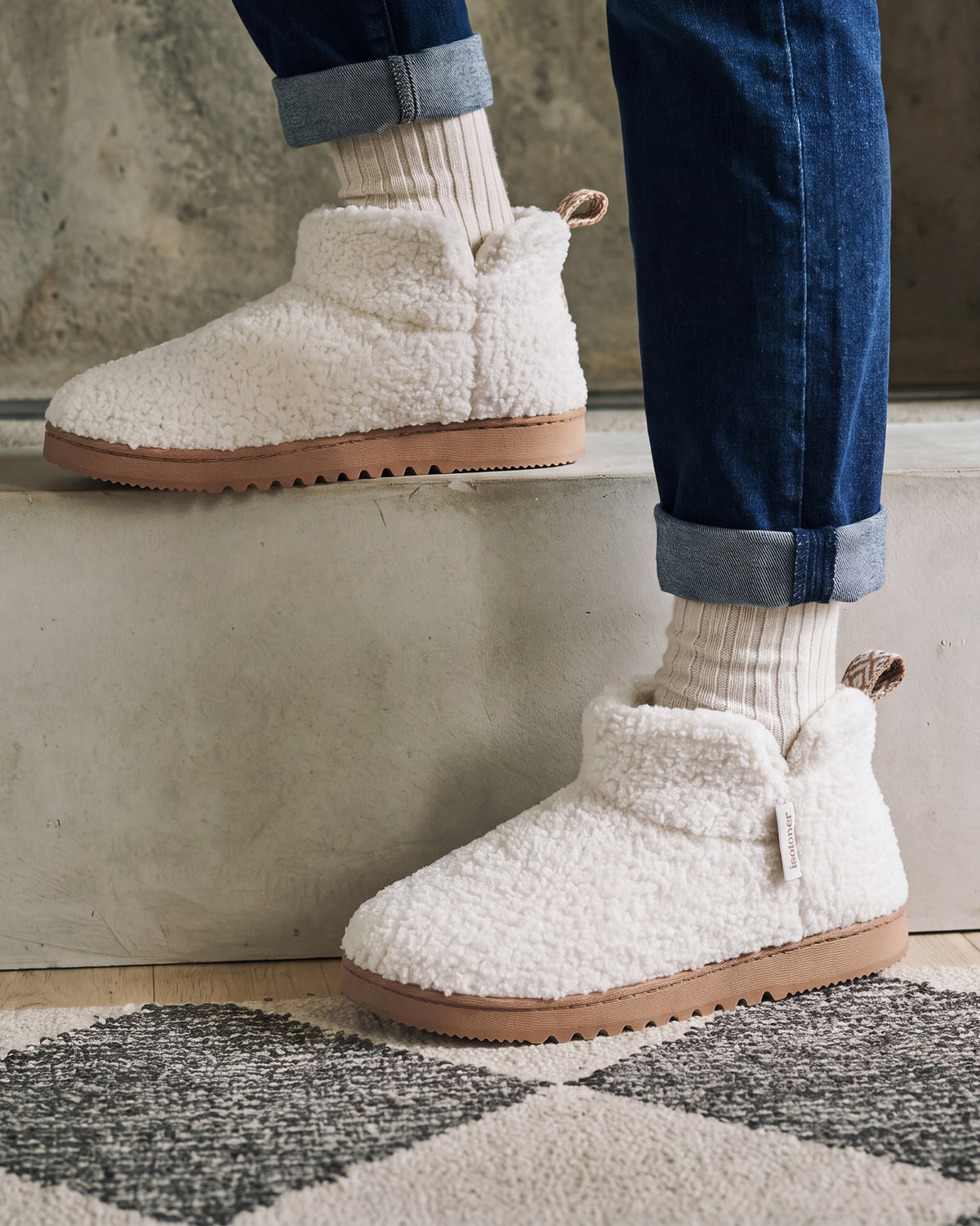 Chaussons Bottillons Femme Ivoire sherpa
