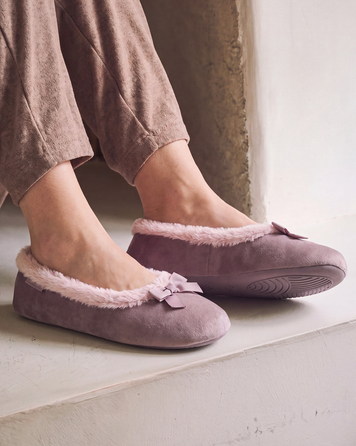 Zapatillas de casa Bailarinas Mujer Terciopelo Topo