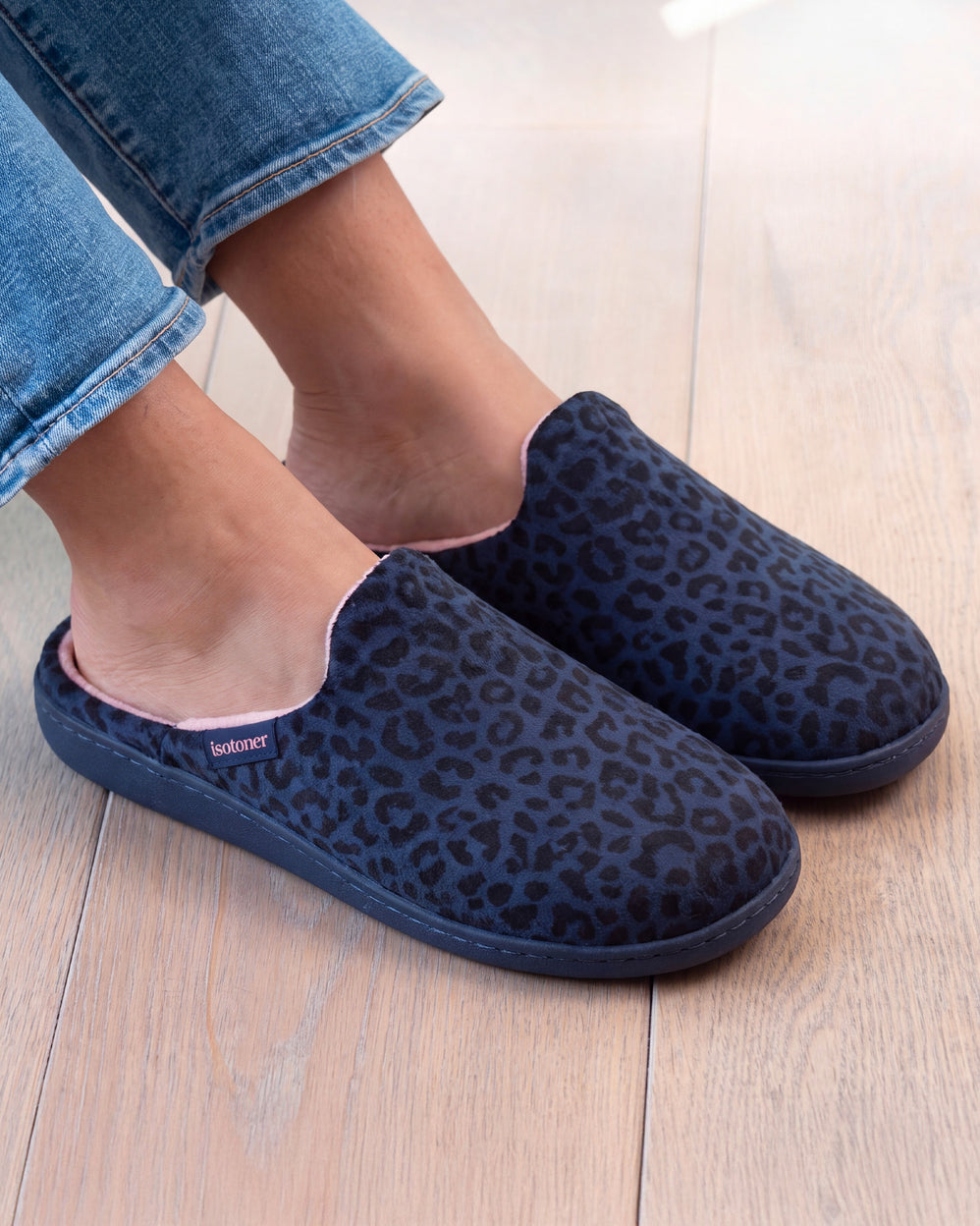 Chaussons Mules Femme Léopard Marine - Isotoner