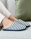 Mujer Chinelas Zapatillas de casa Azul rayas