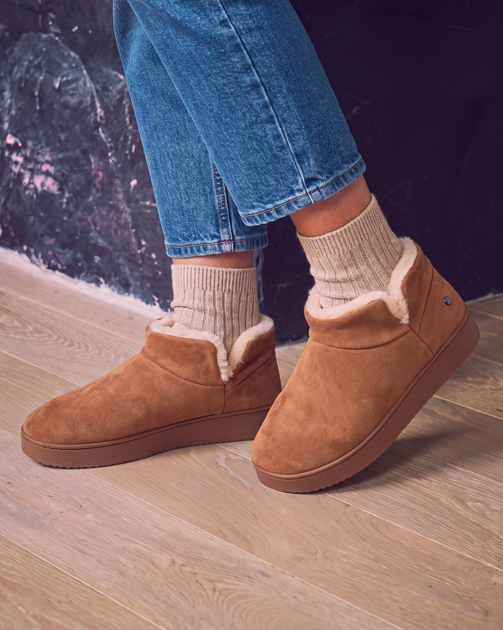 Chaussons bottillons cuir Femme Camel - Isotoner