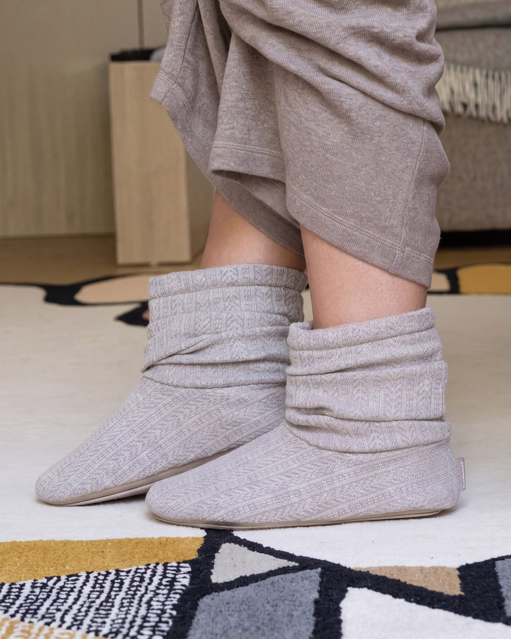 Chaussons Bottillons Tricot Femme Beige chiné - Isotoner