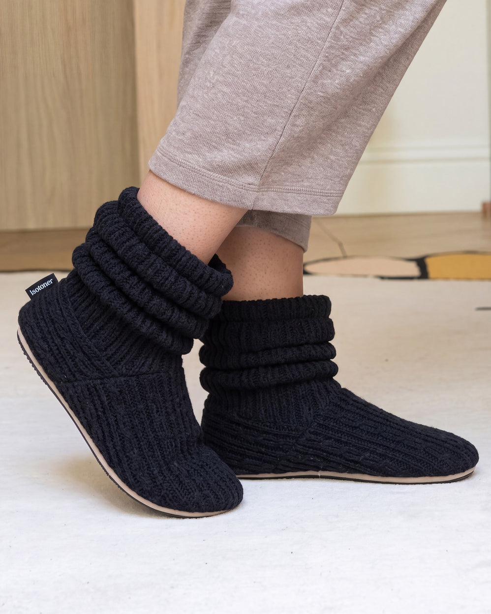 Chaussons Bottillons Tricot Femme Noir - Isotoner