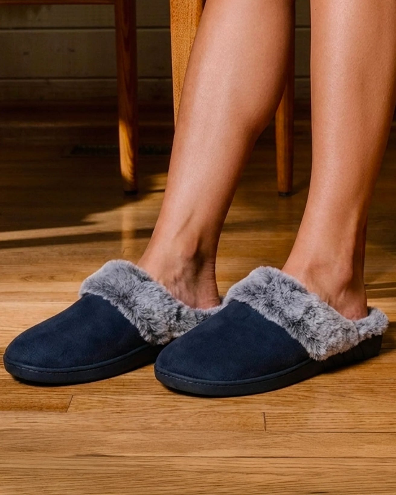 Zapatillas de casa chinelas Mujer Borde forrado Marino