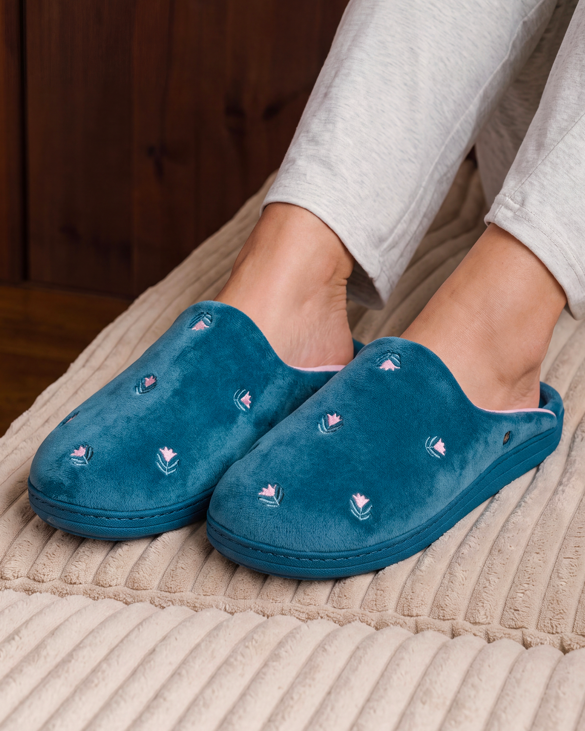 Mujer Chinelas Zapatillas de casa Pato Azul flores
