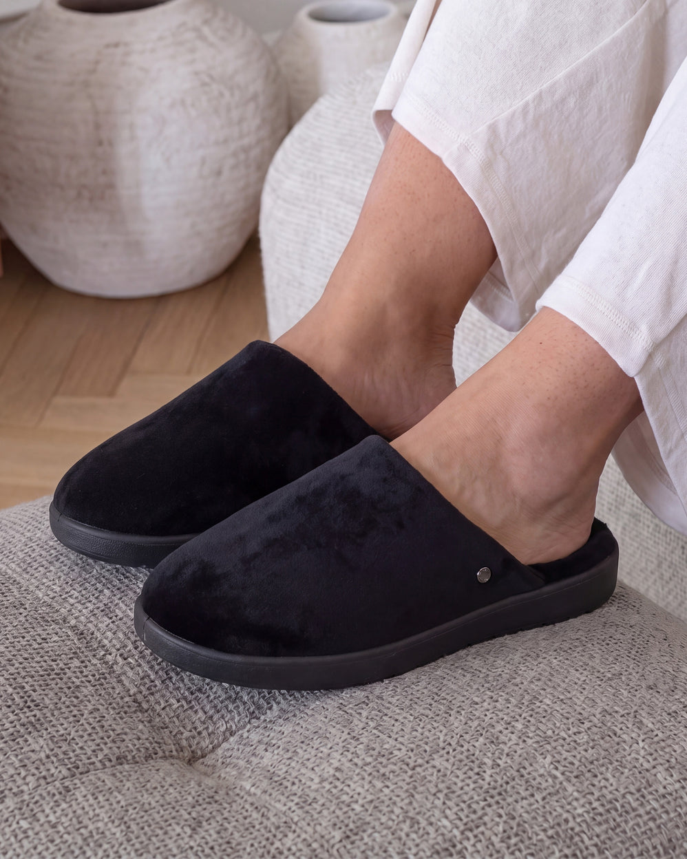 Chaussons mules Femme grand confort Noir - Isotoner