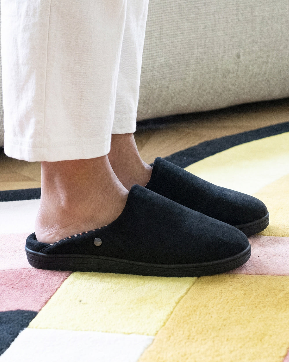 Chaussons mules Femme Noir intérieur rayures - Isotoner