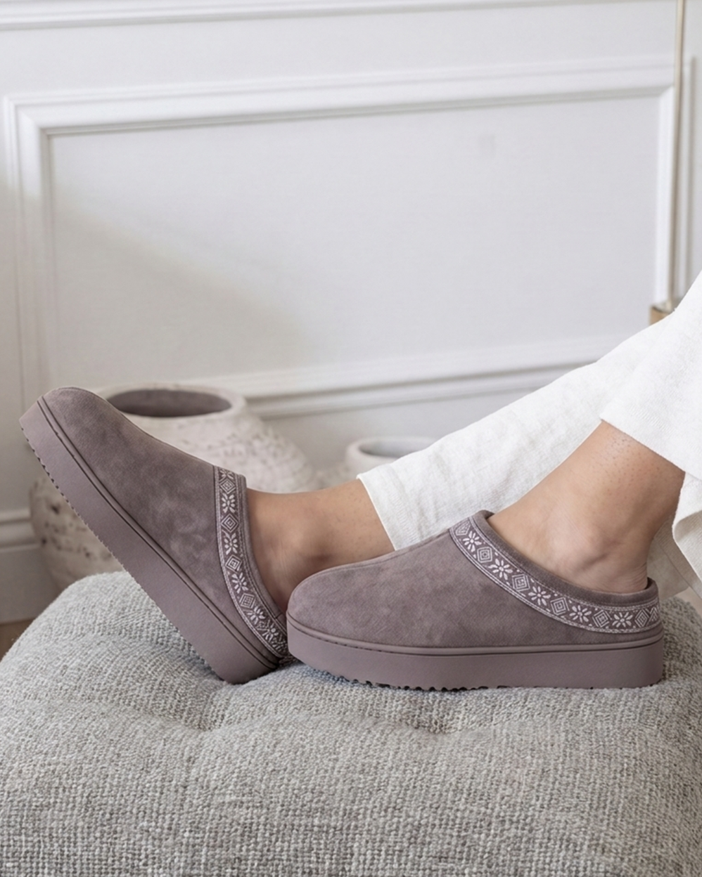 Chaussons Mules plateforme Femme Taupe - Isotoner