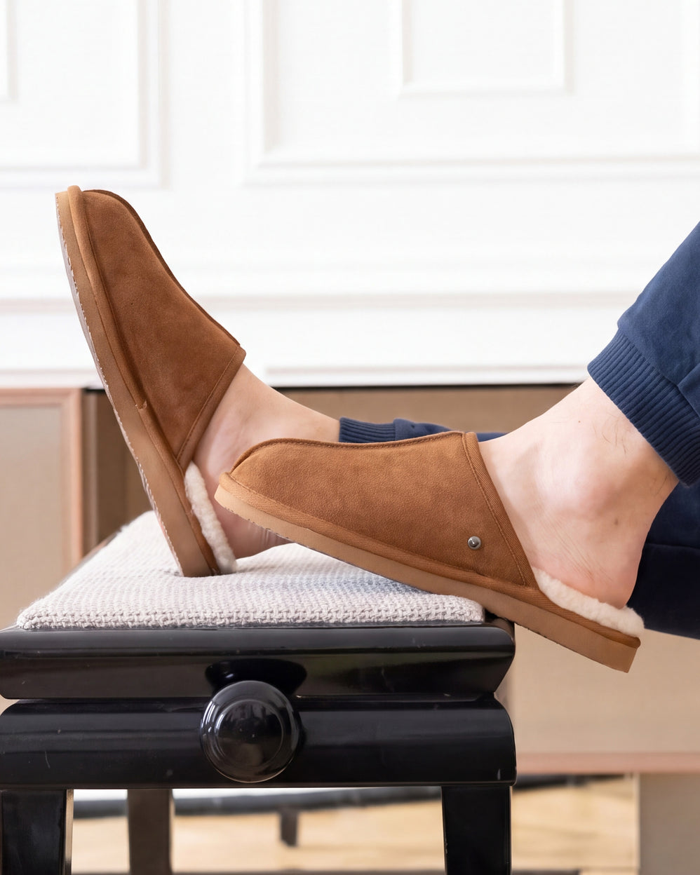 Chaussons mules Homme Cuir Camel - Isotoner