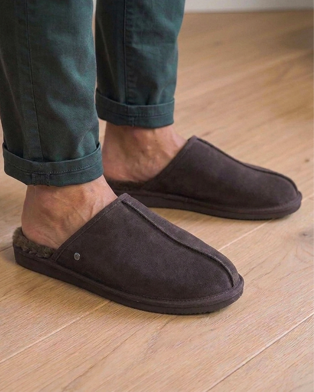 Chaussons Mules Homme Cuir Chocolat - Isotoner