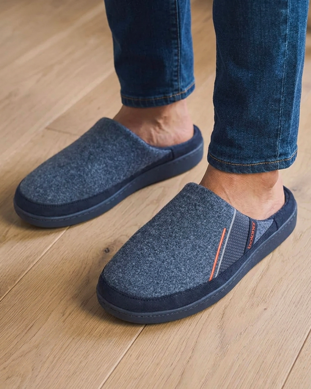 Chaussons Mules Homme Marine liseré Orange - Isotoner