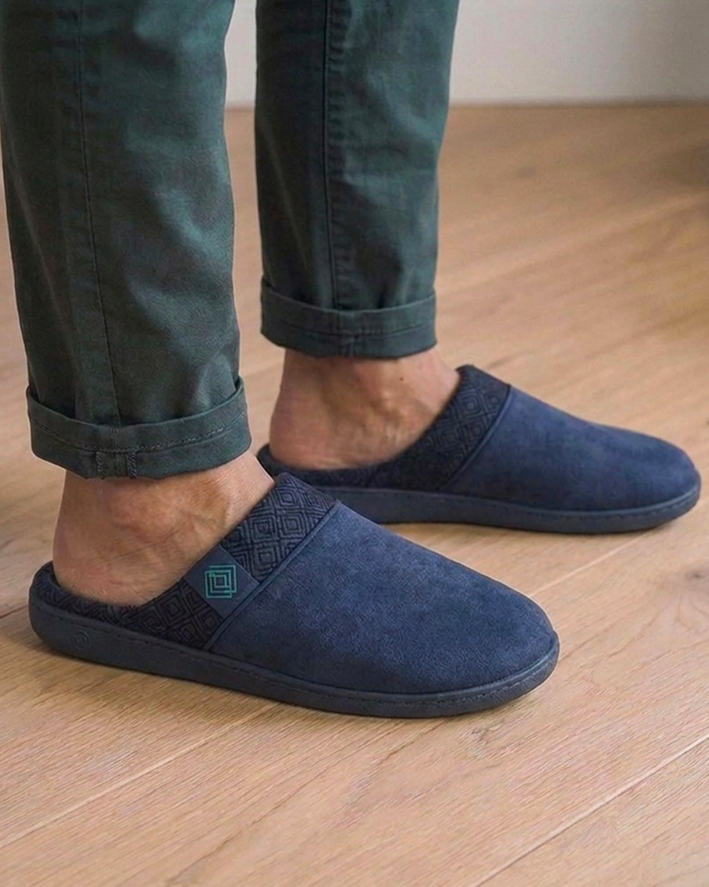 Chaussons Mules Homme Marine Vert - Isotoner