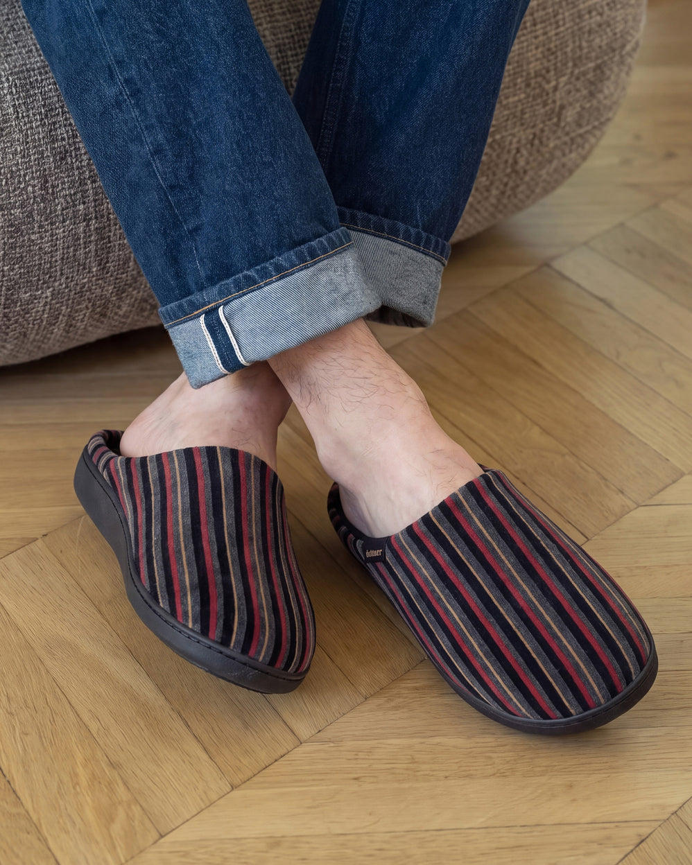 Chaussons Mules Homme Rayures Bordeaux - Isotoner
