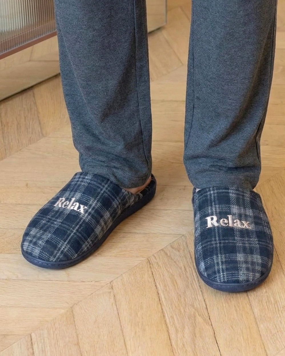 Chaussons Mules Homme Tartan Marine - Isotoner