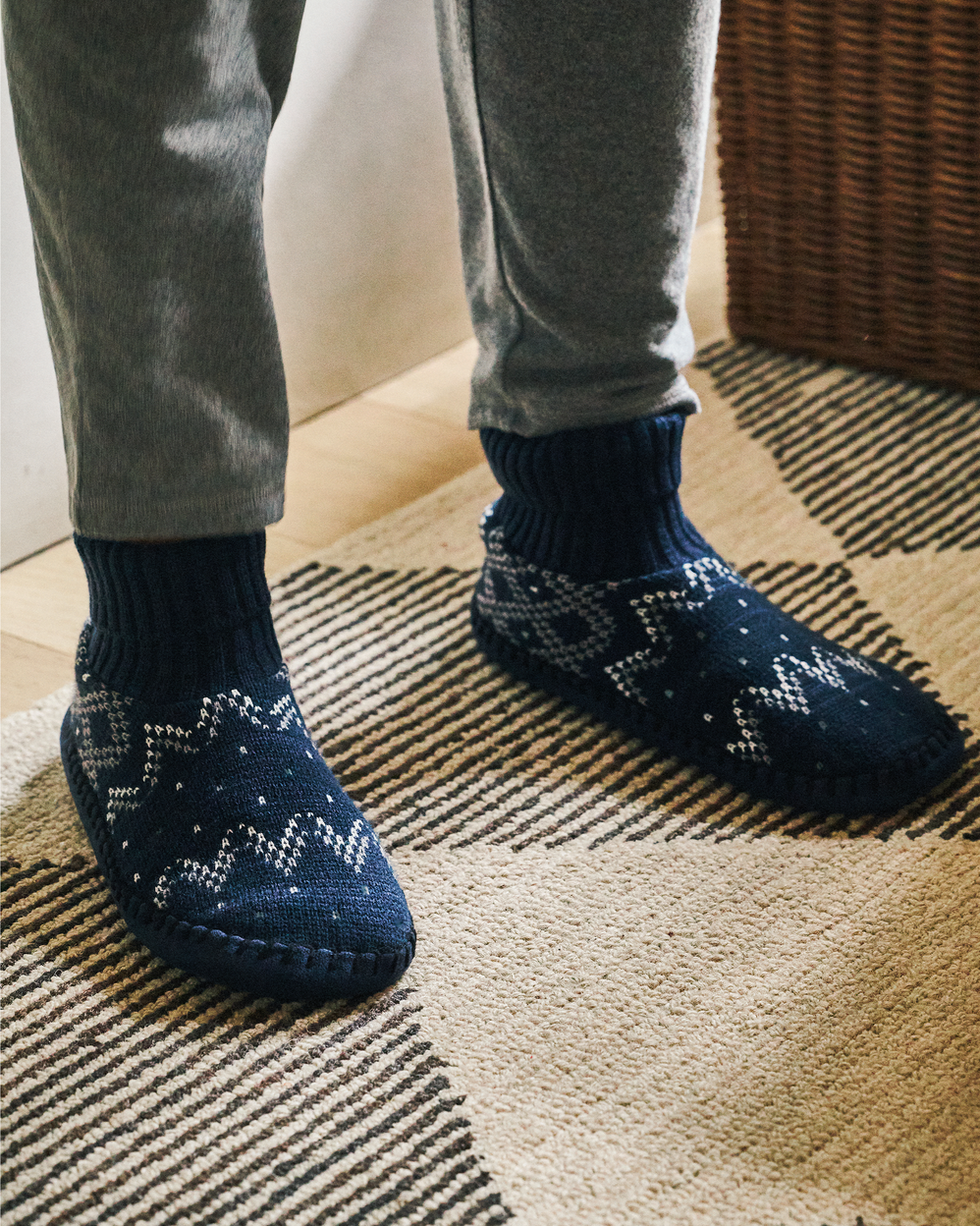 Chaussons scandinaves Homme Jacquard marine - Isotoner