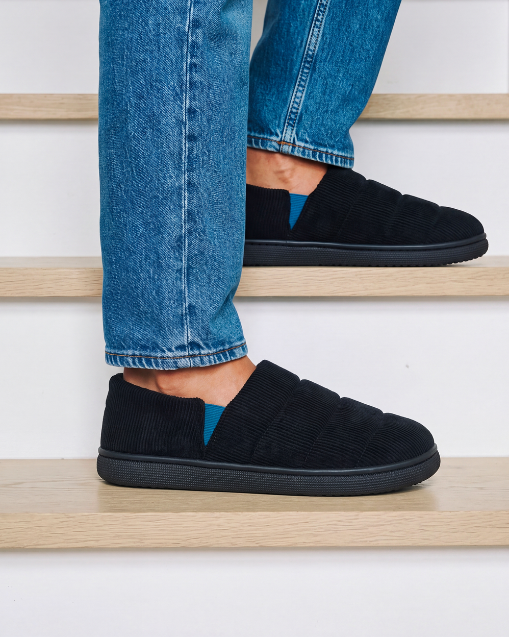 Chaussons Slippers Homme BLOUP Noir/Bleu - Isotoner