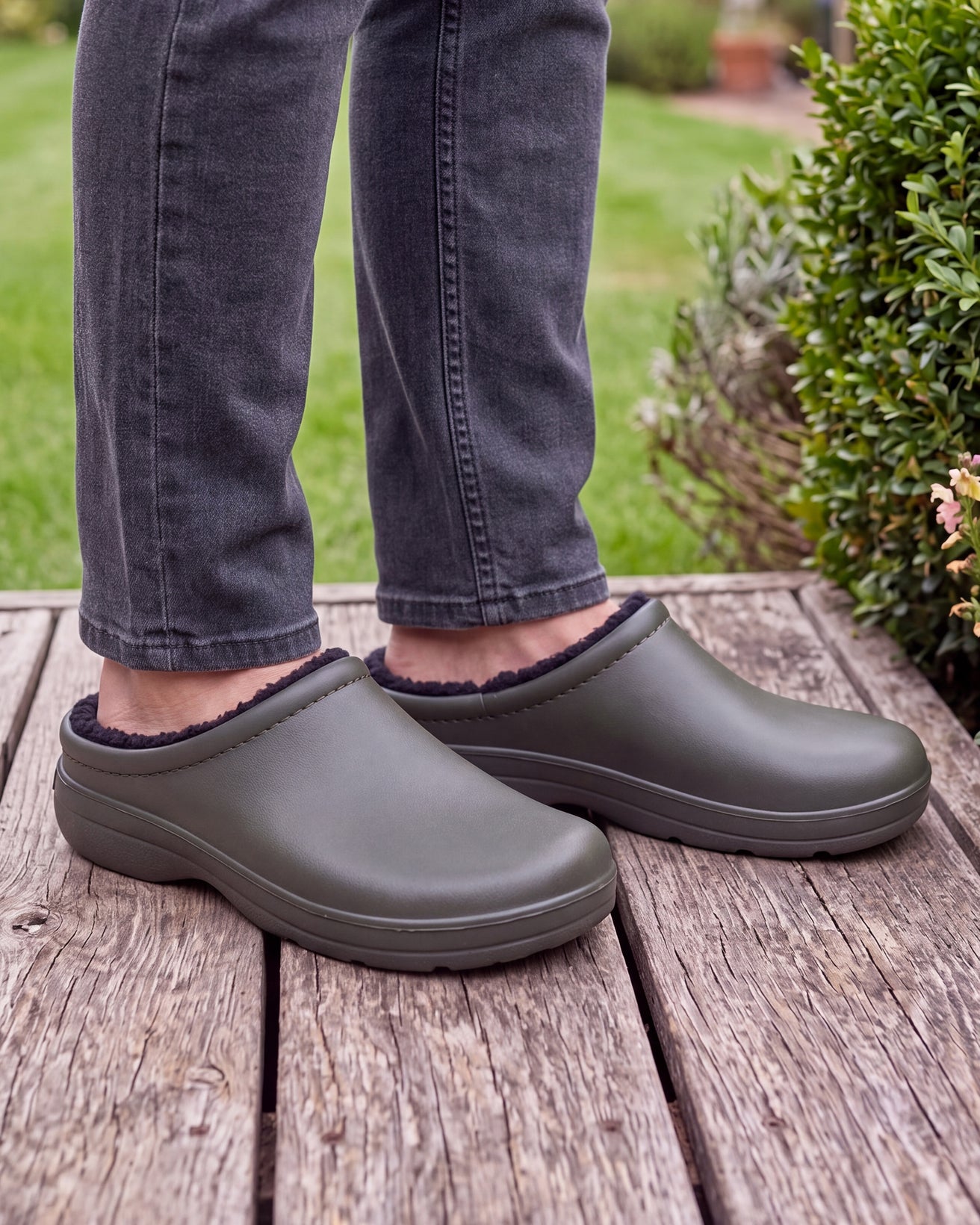 Sabots de jardin Homme fourrés Kaki
