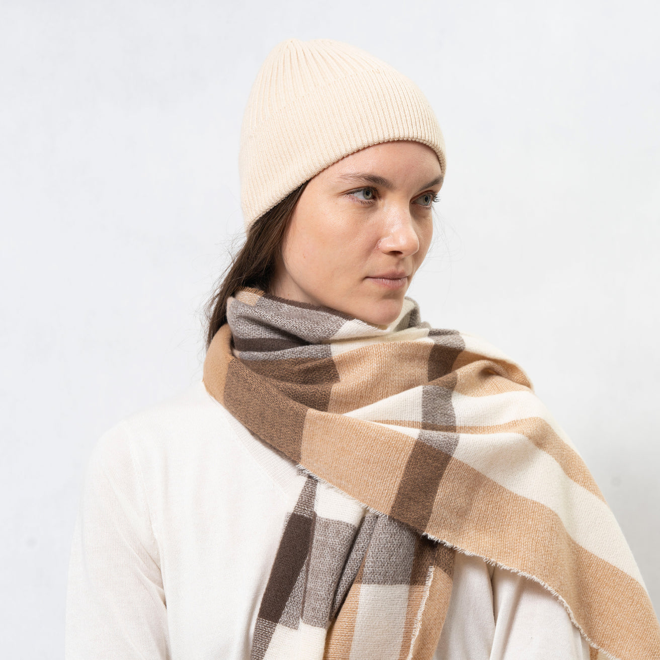 Écharpe Femme Ultra-doux Tartan Beige/Marron
