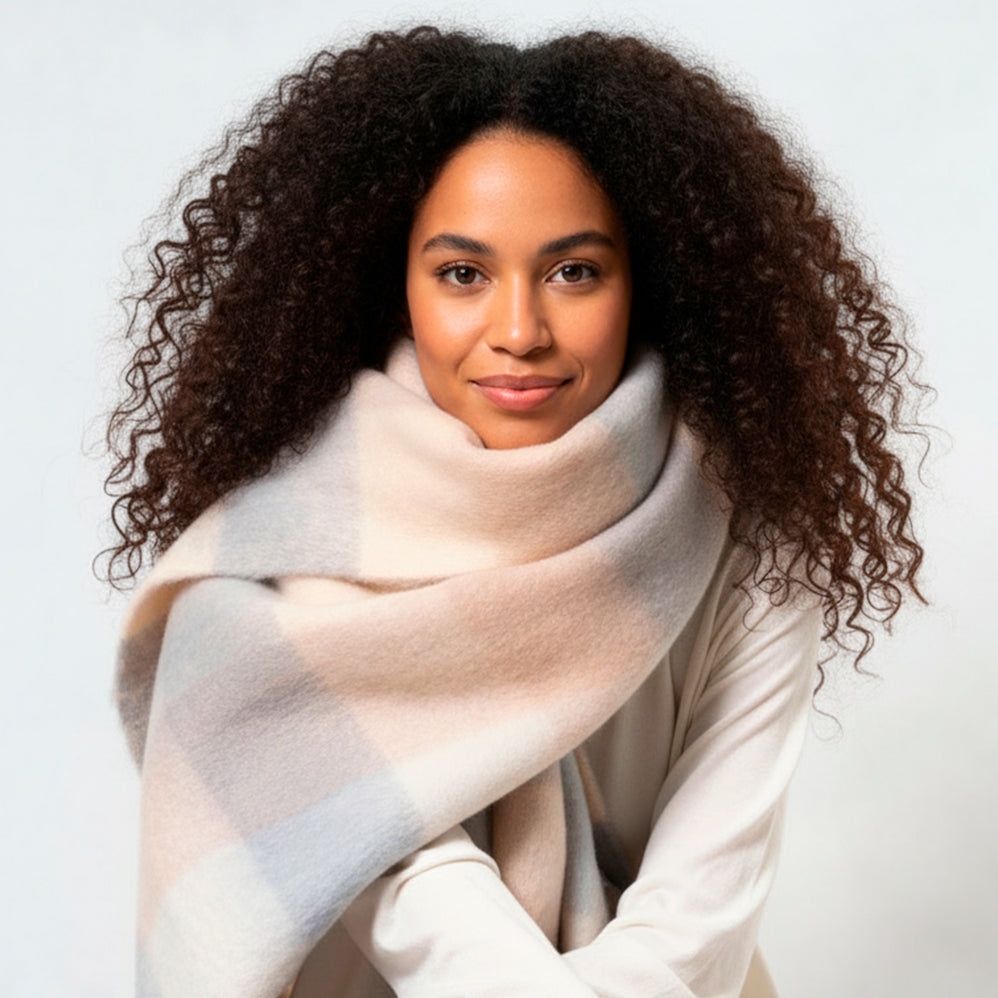 Bufanda Mujer de cuadros con flecos Beige/Gris - Isotoner