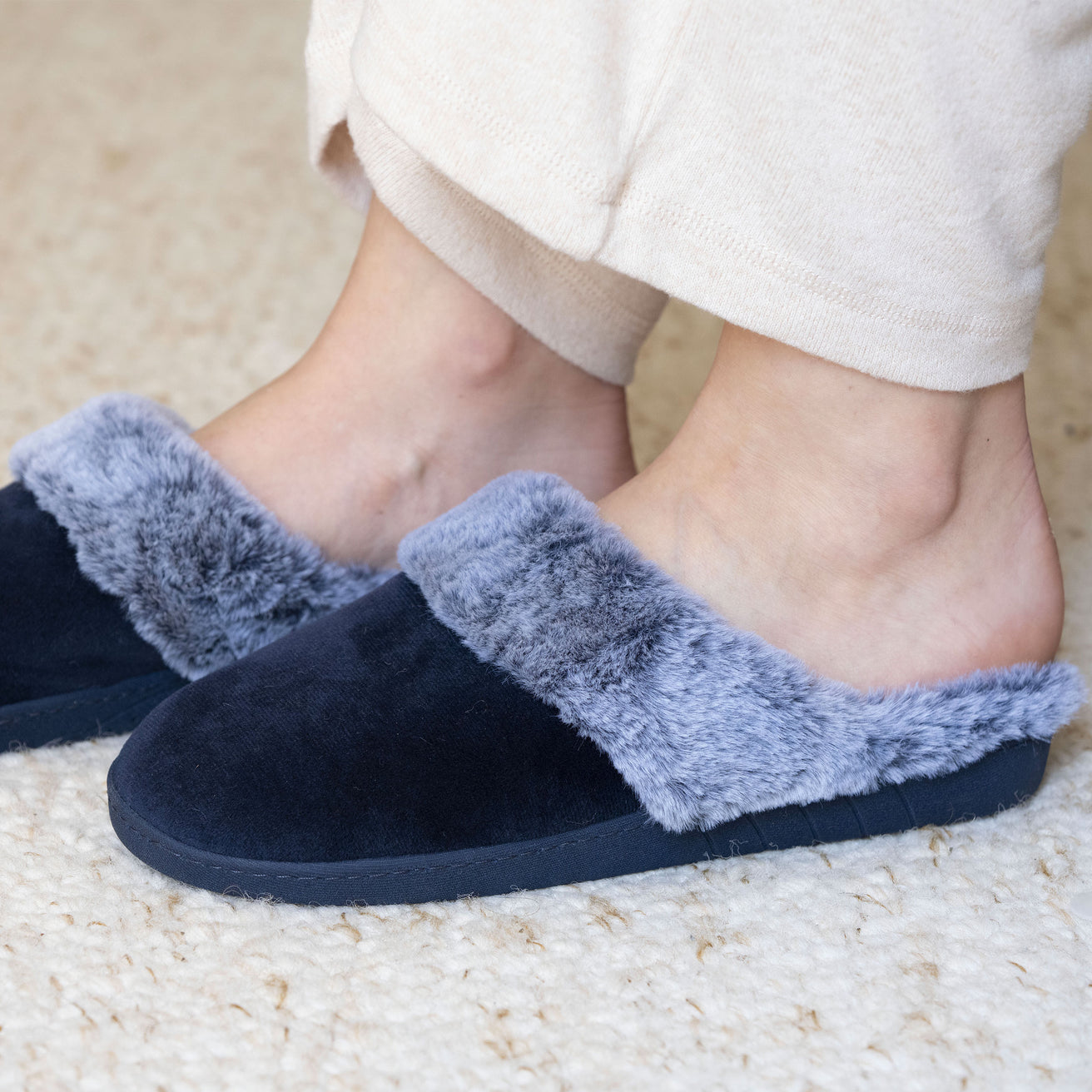 Chaussons mules Femme Bord fourré Marine