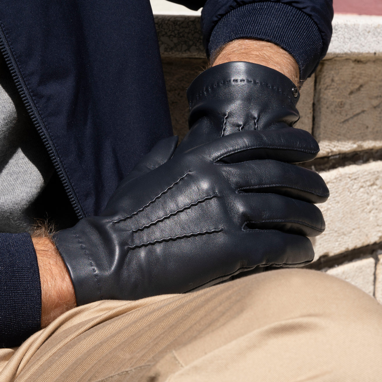 Guantes Hombre cuero de cordero y seda Negro