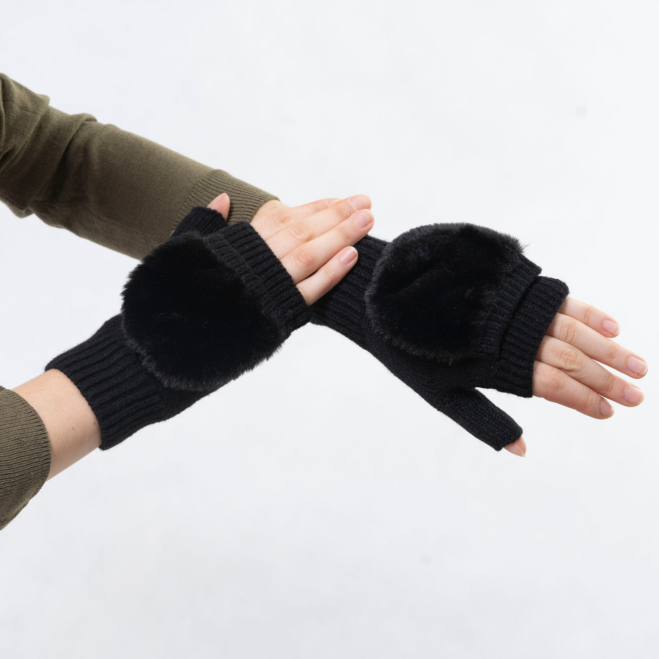 Mitaines Femme Maille imitation fourrure Noir