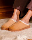 Zapatillas de casa chinelas Mujer plataforma Camel con ribete