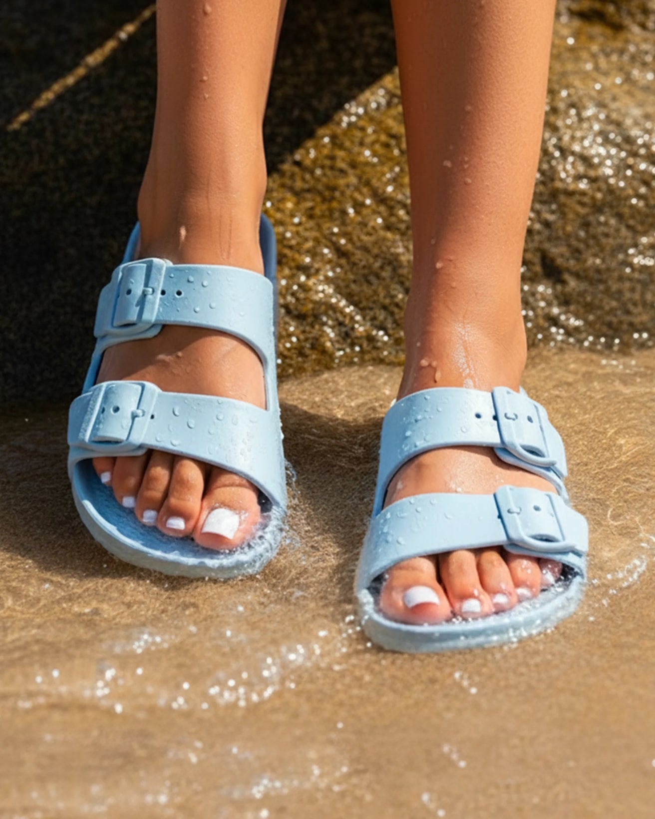 Mules chancletas Mujer ajustable Azul claro