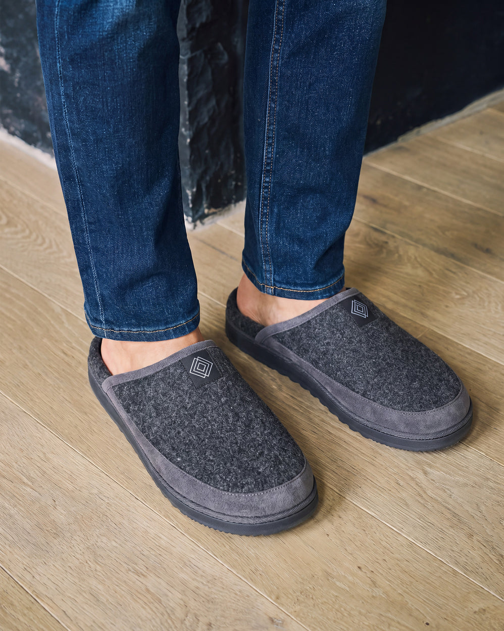 Chaussons Mules Homme Gris semelle crantée - Isotoner