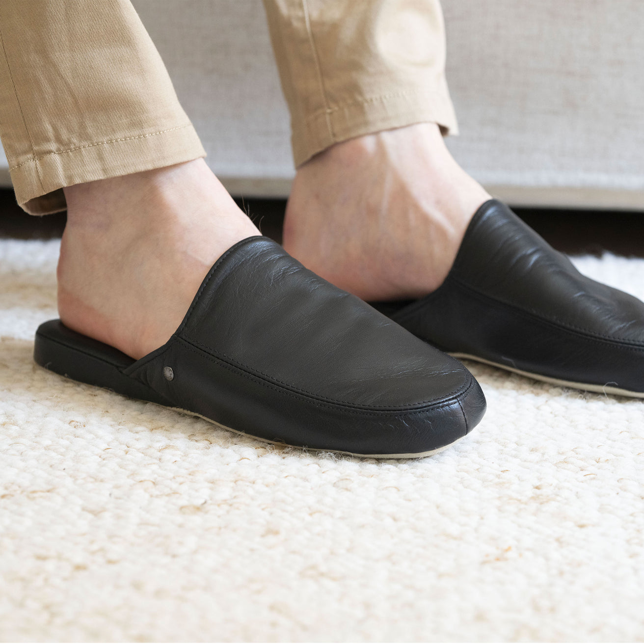 Chausson mules cuir Homme Noir