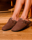 Zuecos Mujer Chocolate bordado