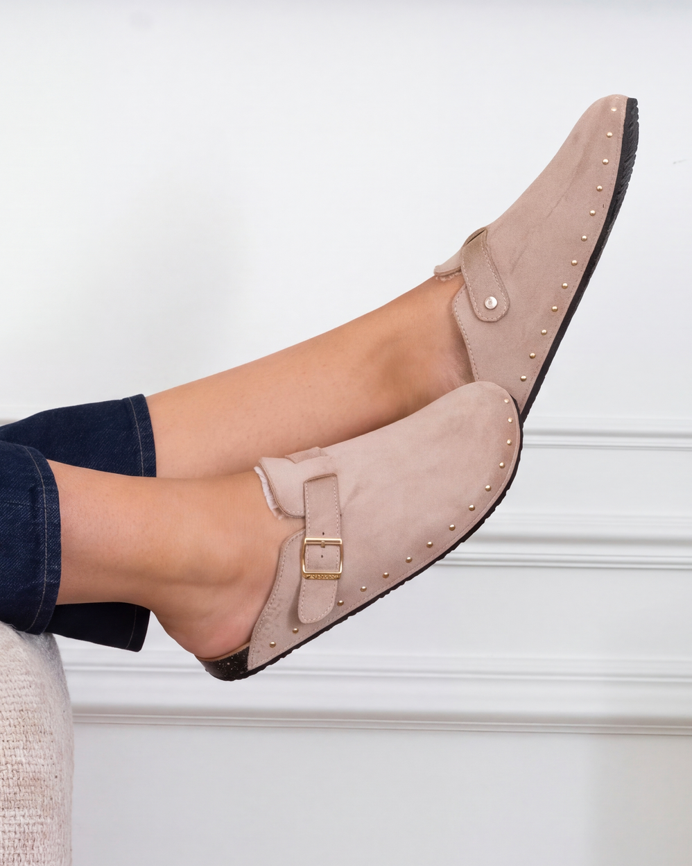 Sabots Femme fourrés Taupe clous - Isotoner