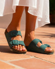 Mules sandales Femme Double Bride Bleu Canard