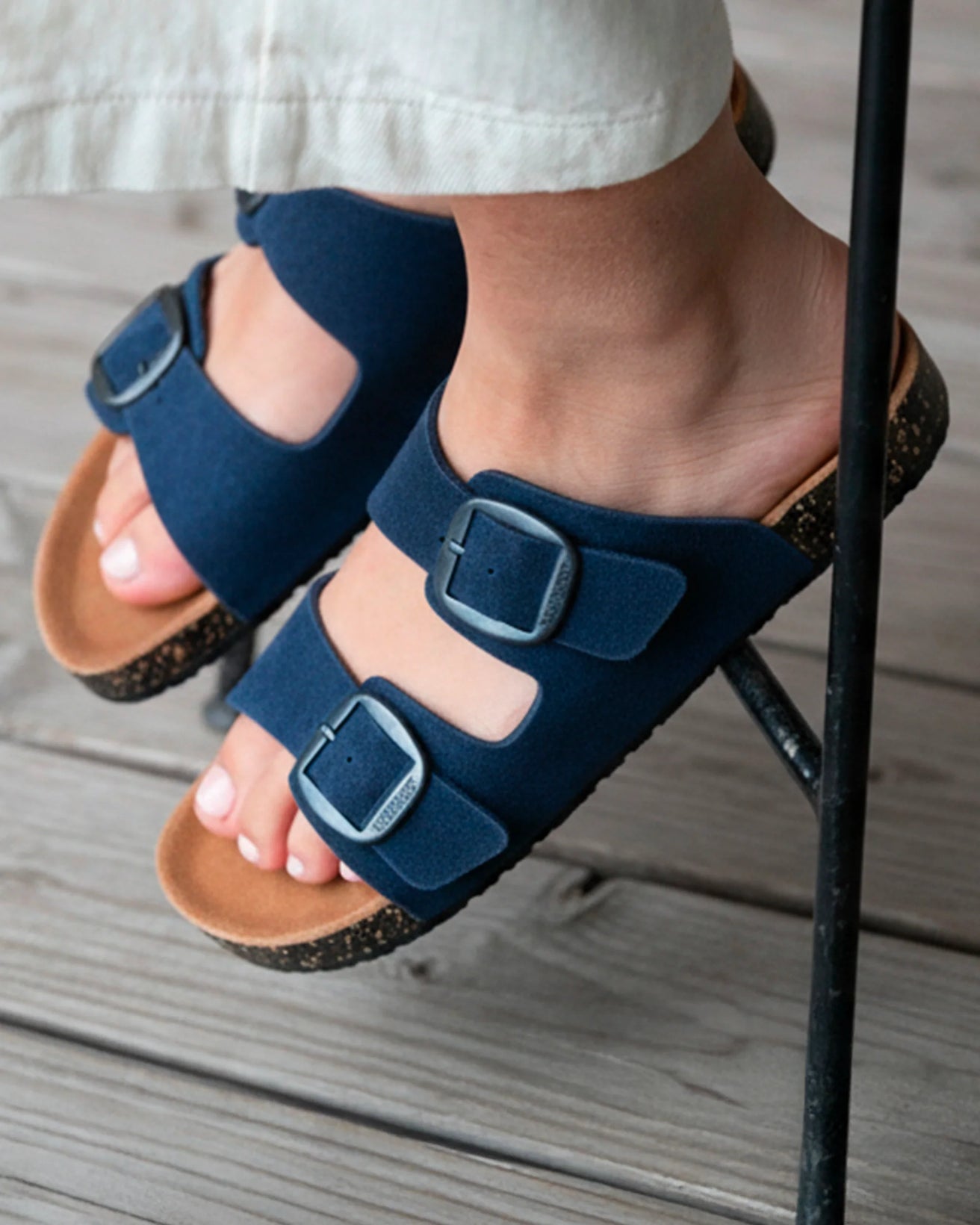 Mules sandalias Mujer Doble Correa cuero Azul oscuro