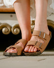 Mules sandales Femme double bride Camel