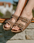 Mules sandales Femme double bride Chocolat
