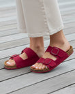 Mules Sandales Femme Double Bride cuir Framboise